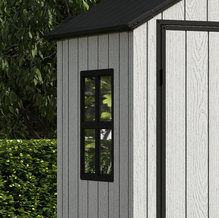 Pro Grade 8ft x 10ft Premium Plastic Double Door Garden Shed - Grey/Anthracite Wood Touch Texture