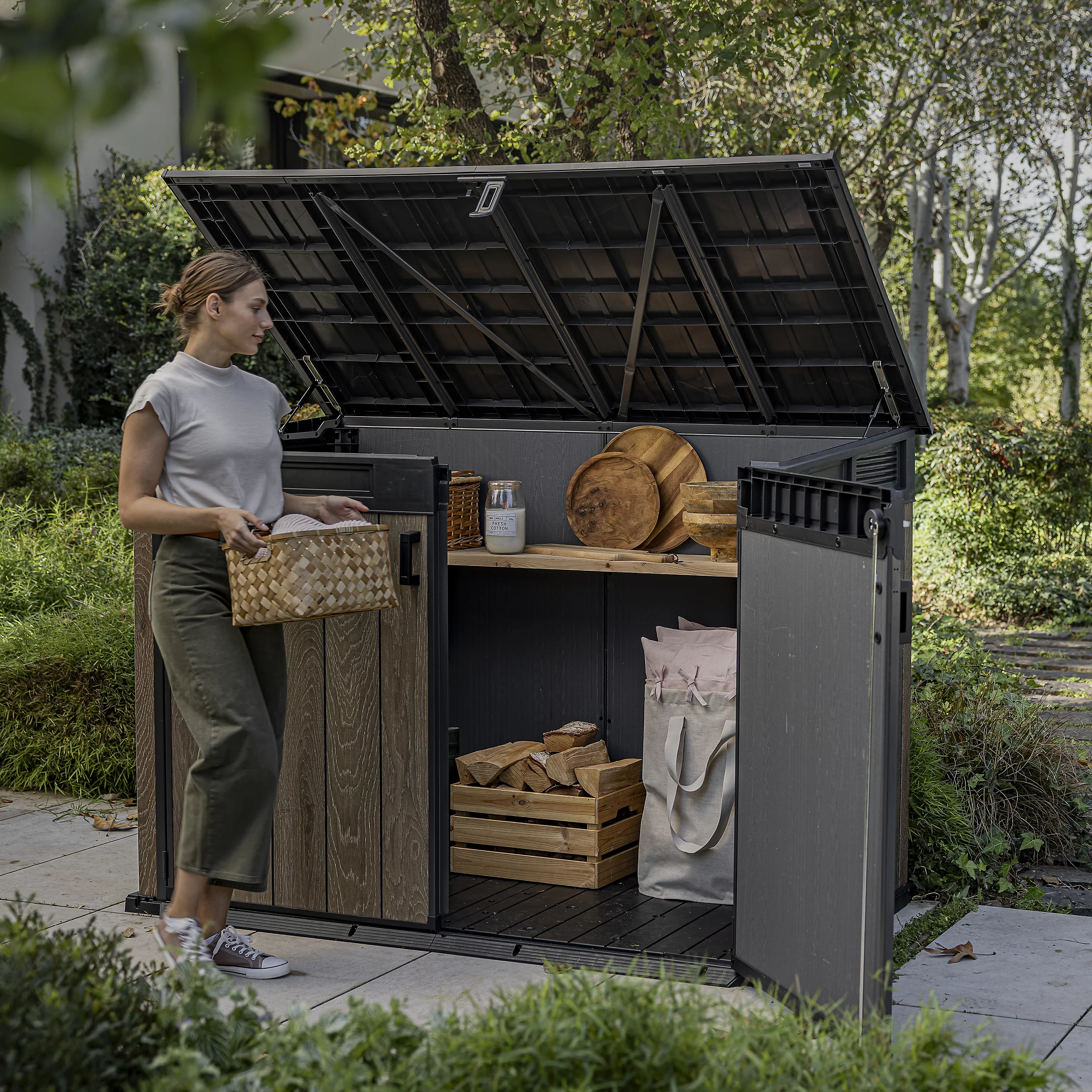 Keter Signature Decocoat Walnut 2020L Pent Garden storage 6×3 ft 1325mm 1905mm - Image 2