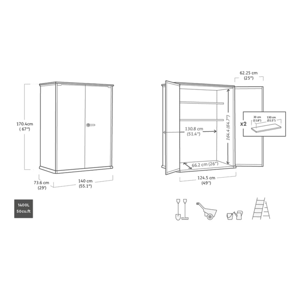 Keter 4’x2′ Cortina Alto Heavy Duty Vertical Plastic Garden Shed with Shelves - Image 6